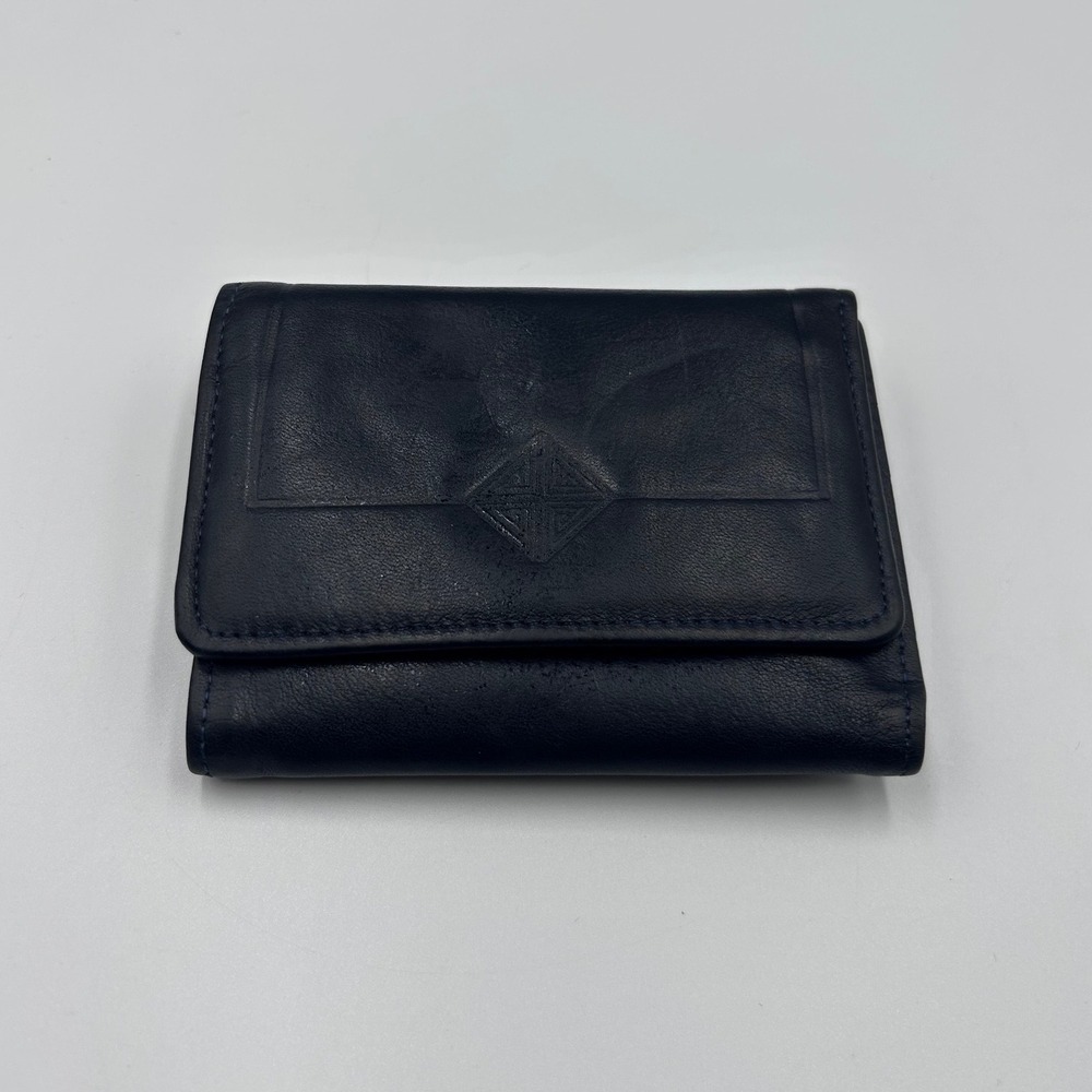 Princess Gardner Navy Blue Full Grain Cowhide Leather Trifold Kiss Lock Wallet
